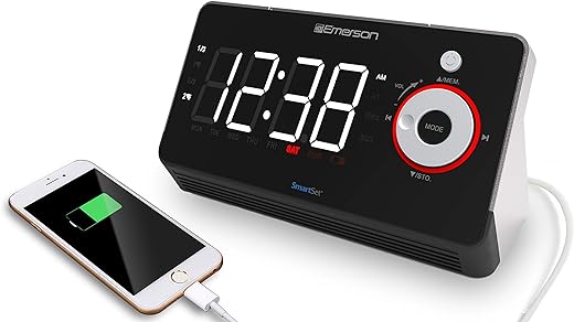 Emerson Radio ER100113 Smartset Alarm Clock Radio with Type C Quick Charger, Bluetooth Speaker, USB & Nightlight