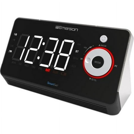 Emerson SmartSet Dual Alarm Clock Radio, Bluetooth Speaker, USB Charger, Night LED, 1.4 White LED Display, ER100113