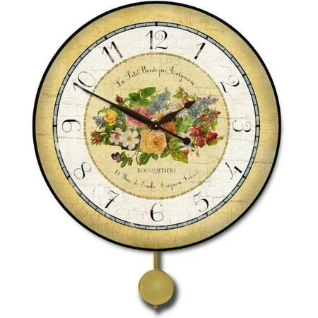 Emile Floral Pendulum Wall Clock| Beautiful Color, Silent Mechanism, Made in USA