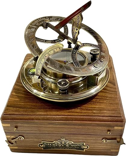 Engraved brass Sundial Clock 5 inches Large Sun dial Compass in Rosewood Case Top Grade Calibrated Vintage Gift Perfect Vintage Gift for him - Unique Gift