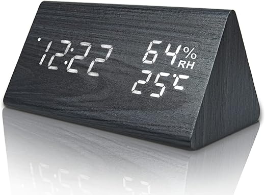 everwood Digital Alarm Clocks Wooden LED Time Display for Bedrooms with Humidity&Temperature Detect