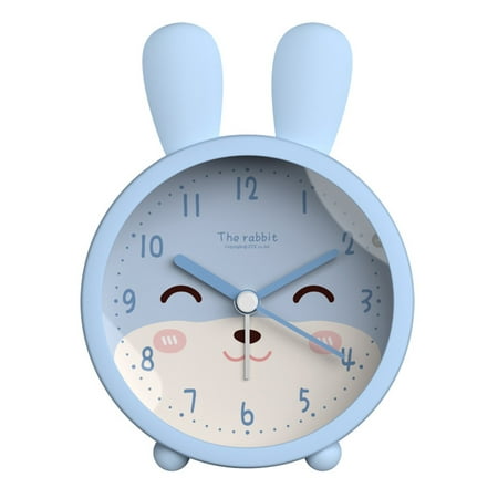 Fancy Kids Alarm Clock, Mini Cute Non-Ticking Analog Alarm Clocks for Girls Boys Bedroom, Cartoon Designed Alarm Clock with Light, Battery Operated(Not Included) Blue