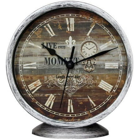 Farmhouse Wall Clocks Classic Silent Desk Clock 6” Non-Ticking Decor Silver