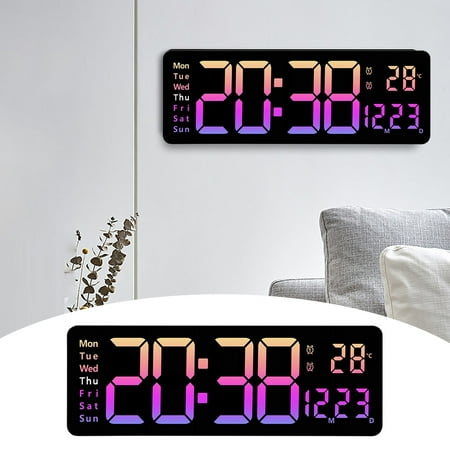 Fimeskey Clock Large LED Digital Wall Clock Temperature Date Day Display USB Remote Control