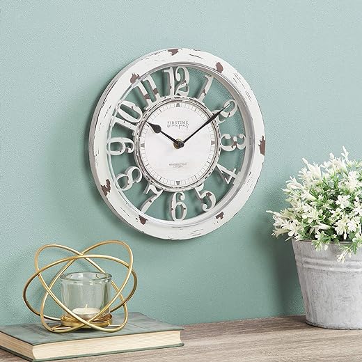 FirsTime & Co.® Antique Farmhouse Contour Wall Clock, American Crafted, Distressed Ivory, 10 x 2 x 10,