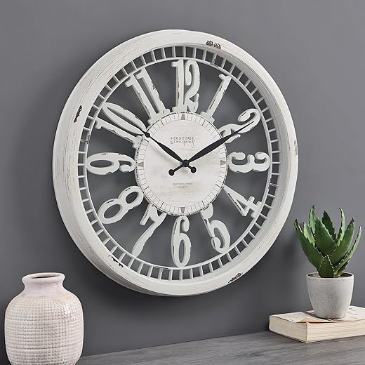 FirsTime & Co. Gray Whitney Wall Clock for Home Office, School, Kitchen, Living Room, Bedroom, Round, Plastic, Farmhouse, 20 inches