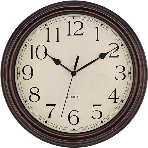 Foxtop 14 Inch Wall Clock Battery Operated Silent Non-Ticking Classic Vintage Retro Wall Clock Decorative for Office Living Room Kitchen Home (Bronze)