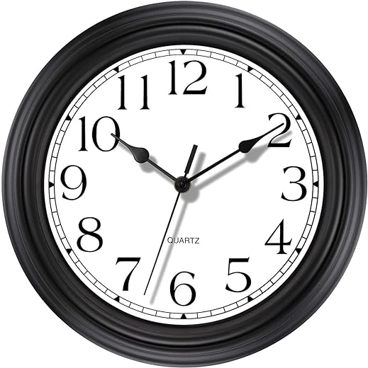 Foxtop Silent Non-Ticking Round Classic Clock Retro Quartz Decorative Battery Operated Wall Clock for Living Room Kitchen Home Office (12inch, Black)