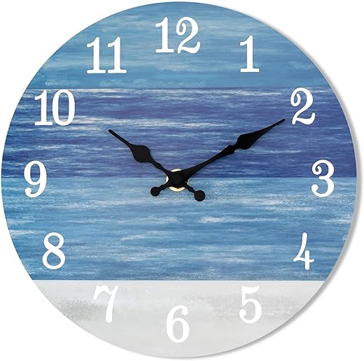 Foxtop Wall Clock - Beach Themed 9 Inch Wall Clocks Battery Operated Silent Non Ticking Round Coastal Wood Clock Decorative for Bedroom Kitchen Office