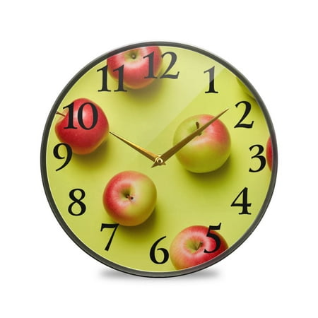 Fruit Apples Wall Clocks Battery Operated 9.5 Inch Round Clock Acrylic Silent Non-Ticking Bedroom Living Room Decorative Clocks