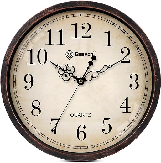 Geevon Reto Silent 12 Inch Wall Clock Non Ticking, Rustic Vintage Clock Quartz Decorative, Battery Operated Wall Clock for Kitchen/Office/Classroom/Bedroom/Living Room Decor