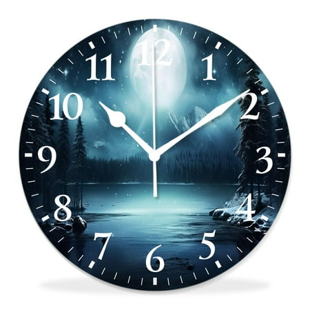 generic 10 inch Round Wall Clock,The Glow of The Moon in The forest Beautiful Art,Silent Non Ticking Wall Clocks for Living Room Kitchen Bedroom