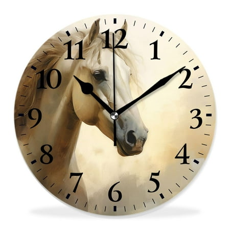 generic 14 inch Round Wall Clock,Retro Vintage Horse Portrait Old Painting Style Style,Silent Non-Ticking Wall Clock Decor for Home Office Kitchen Living Room Bedroom