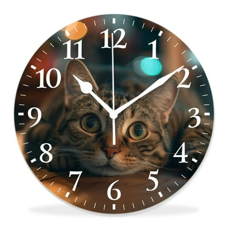 generic Silent Non-Ticking Decorative 12 inch Wall Clock,Cute Scottish Fold Cats Lying on Floor Chic,Round Wall Clocks Decor for Home Office Kitchen Living Room Bedroom