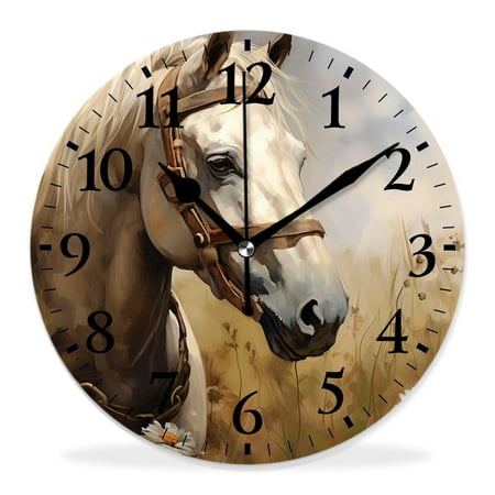 generic Silent Non Ticking 14 inch Round Wall Clocks,Retro Vintage Horse Portrait Old Painting Style Lovely,Decorative Clocks for Living Room Kitchen Bedroom