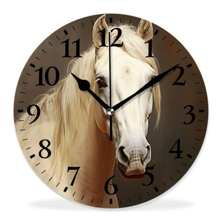 generic Silent Non Ticking 14 inch Round Wall Clocks,Retro Vintage Horse Portrait Old Painting Style Design,Decorative Clocks for Living Room Kitchen Bedroom