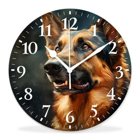 generic Silent Non Ticking 16 inch Round Wall Clocks,German Shepherd Dog Vintage Beautiful,Decorative Clocks for Living Room Kitchen Bedroom