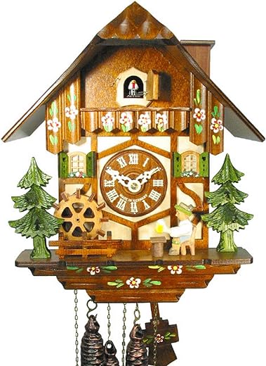 German Cuckoo/coo-coo Clock Black-Forest House/Chalet, Mechanical 1-Day Movement with Music and Movable Beer-Drinker, Mill-Wheel, and Chimney Sweep, from Germany (Original, Certified)