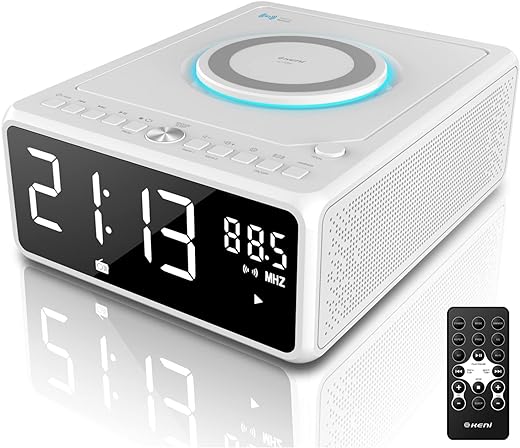 G Keni CD Player Dual Alarm Clock Radio, Bluetooth Boombox with Remote, 10W Fast Wireless Charging, Digital FM Radio, MP3/USB Music Player, Snooze & Sleep Timer, Dimmable LED Display for Home