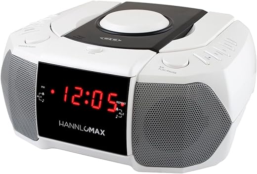 HANNLOMAX HX-334CD CD Player with PLL AM/FM Radio, Dual Alarm, Red LED Display, Aux-in, AC Operation only. (White)