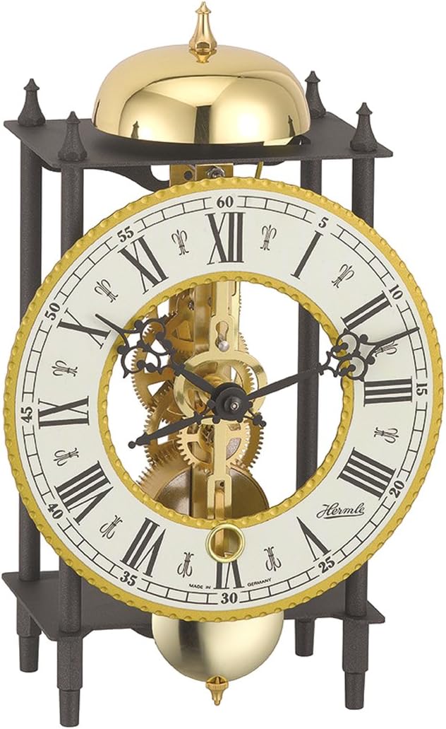 Hermle Table Clock, Wrought Iron, Black-Gold, 24cm x 13cm x 9,5cm