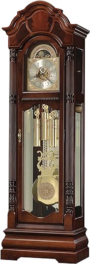 Howard Miller Andrako Floor Clock II 549-056 – Windsor Cherry Grandfather Home Decor with Illuminated Case & Cable-Driven, Triple-Chime Movement