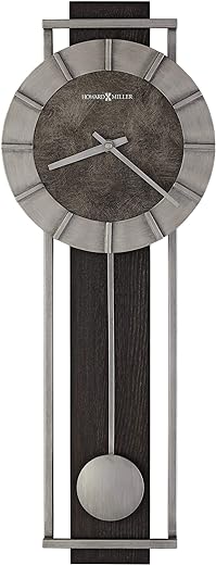 Howard Miller Cass City Wall Clock II 549-544 – Rectangular Aged Silver Metal Frame with Satin Ebony Panel Home Decor, Pendulum & Quartz Movement