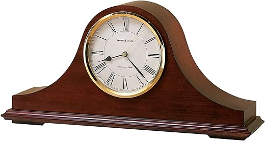 Howard Miller Christopher Mantel Clock 635-101 ? Windsor Cherry Finish, Brass Accents, Black Roman Numerals, Quartz Single-Chime Movement, Volume Control