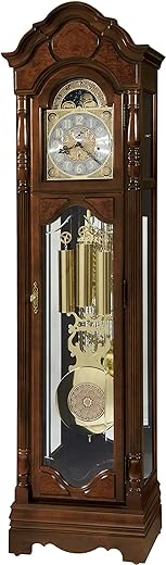 Howard Miller Lininger Floor Clock II 549-066 – Cherry Bordeaux Grandfather Timepiece Decor with Illuminated Case & Cable-Drive, Single-Chime Movement