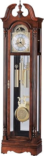 Howard Miller Ridgeway Ammon Grandfather Clock 549-625 – Glen Arbor Cherry Finish, Select Hardwoods & Veneers, Illuminated Cabinet, Brass-Finished Pendulum, Living Room Floor Clock