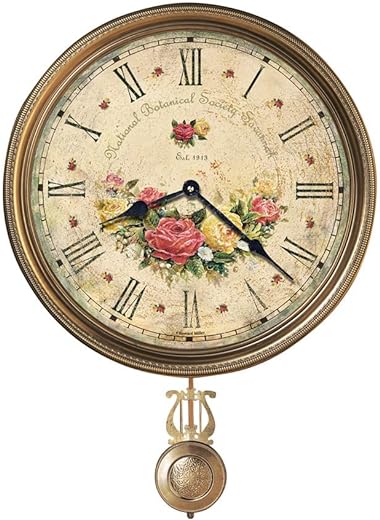 Howard Miller Savannah Botanical VII Wall Clock 620-440 – Antique Brass Pendulum, Brass Finished Bezel, Quartz Movement, Automatically Adjust to Daylight Savings