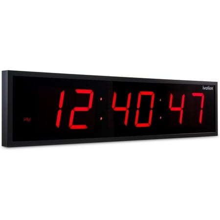 Huge Large Big Oversized Digital LED Clock - Shelf or Wall Mount (24 Inch - Red) | 6-Level Brightness, Mounting Holes & Hardware