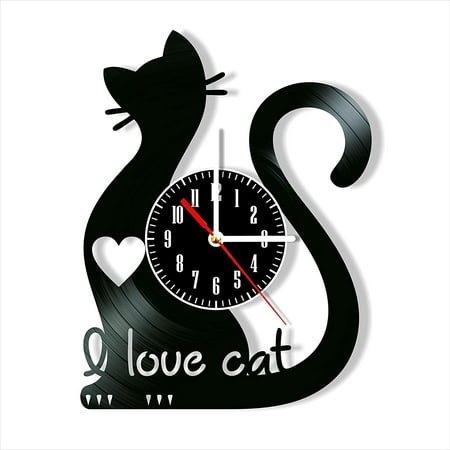 I Love Cat Vinyl Record Wall Clock Retro style Wall clock Silent Home Decor Unique Art Special Home Accessories Creative Personality Gift