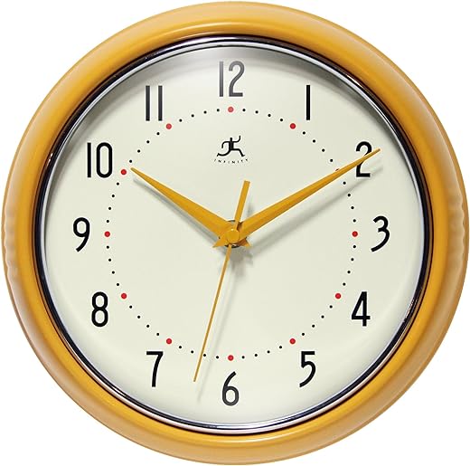 Infinity Instruments LTD. Retro 15 inch Mid Century Modern Kitchen Diner Wall Clock Quartz Movement Retro Wall Clock Decorative (Saffron Yellow)