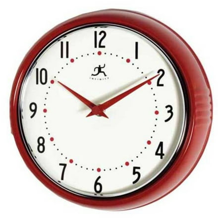 Infinity Instruments Round Silent Red Retro Indoor Wall Clock