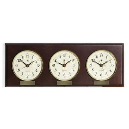 International Brass Triple Quartz Clock - Mahogany