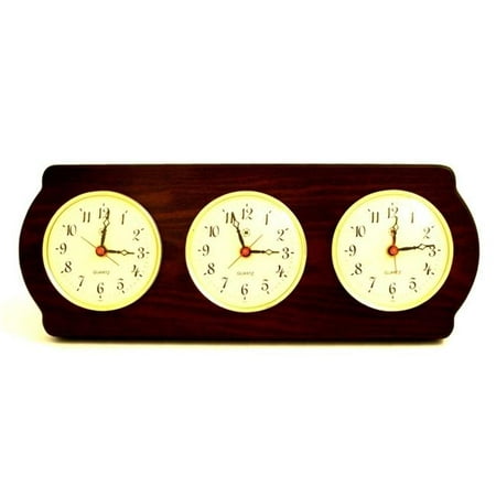 International Brass Triple Quartz Clock in Ash Wood