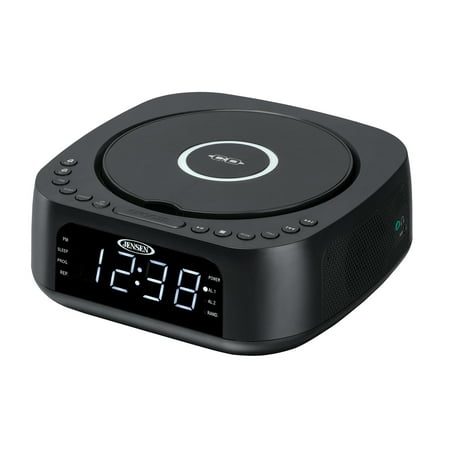 JENSEN JCR-375 Stereo Digital Dual-Alarm Clock with Top-Loading CD Player, FM Tuner, USB Charging Port, and Battery Backup