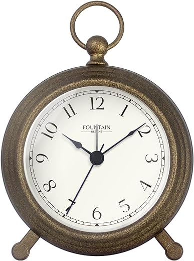 Jensen Pocket Watch Alarm Clock - Silent Non Ticking, Modern Farmhouse Style, Wall & Mantel 2 in 1 Clock, Desk & Shelf Clock, Antique Bronze Finish, 5.4(H) x 4.5(W)