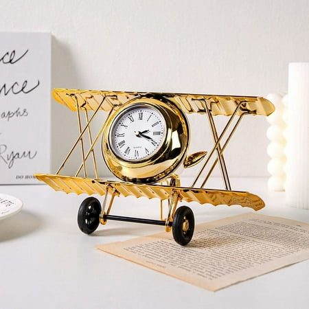 JGJJUGN Elevate Your Decor: Alarm Clock Airplane Model Ornaments - A Unique Iron Art Piece for Living Room and Desktop Exquisite European-Style Metal Crafts for a Touch of Elegance