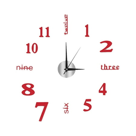 JWDX Wall Clock, Wall Sticker Clock, Clearance Acrylic Modern Diy Wall Clock 3D Surface Sticker Home Office Decor Red Red