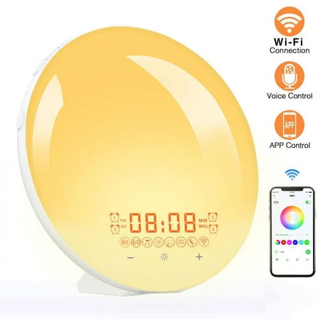 Kaimingweb Upgraded Sunrise Alarm Clock with APP Control, Smart Wake Up Light Support Alexa & Google Home, 4 Alarms with FM Radio, 9 Nature Sounds & Snooze, 7 Colors Night Light Digital Alarm Clock