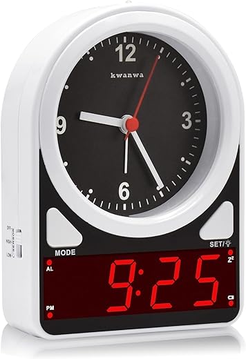 KWANWA Alarm Clock, Analog Clock & LED Digital Clock, Light Sensor LED Clock, Snooze, 12Hr, Alarm Clock for Bedroom, Living Room, Bookshelf, Kids, Elderly, Easy to Set, White