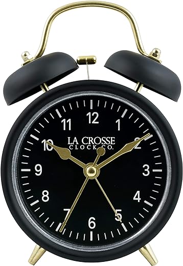 La Crosse 617-3314BG Black Twin Bell Quartz Alarm Clock