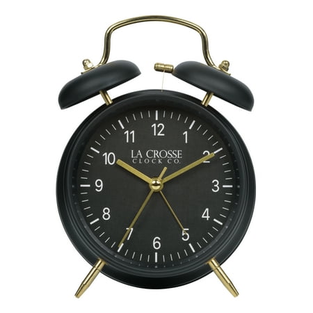 La Crosse Modern Black and Gold Twin Bell Analog Quartz Alarm Clock