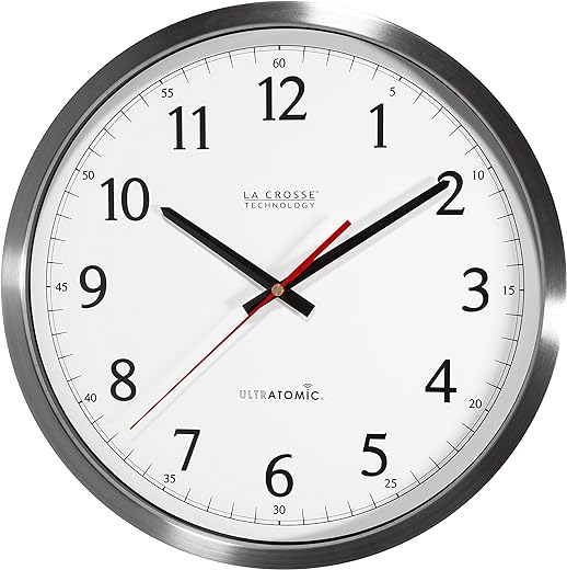 La Crosse Technology 404-1235UA-SS 14 Inch UltrAtomic Analog Stainless Steel Wall Clock