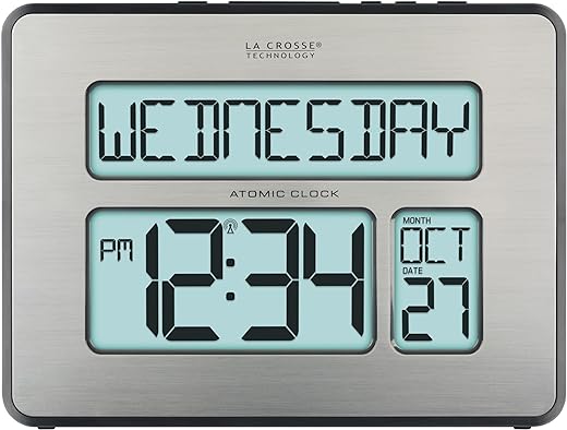 La Crosse Technology 513-1419BLv4-INT Backlight Atomic Full Calendar Clock with Extra Large Digits