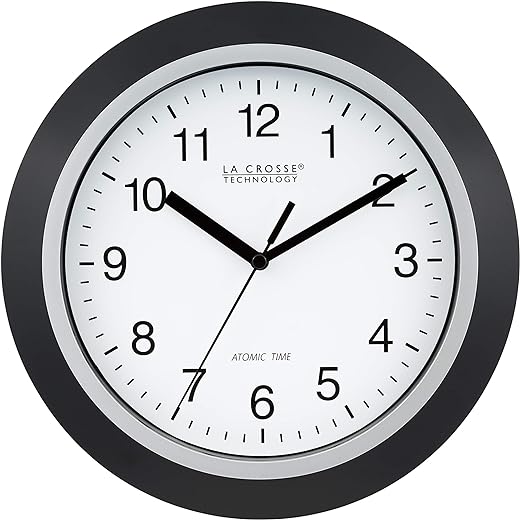 La Crosse Technology WT-3102B 10-Inch WWVB Self-set Analog Wall Clock and automatic DST reset,Black/silver