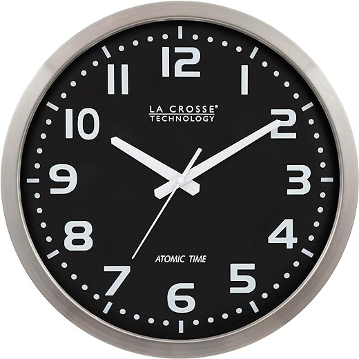 La Crosse Technology WT-3161BK 16 Inch Stainless Steel Atomic Clock, Analog, Silver