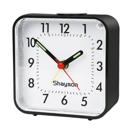 LAYADO Analog Alarm Clock Silent Non Ticking Small Clock, Travel Alarm Clock with Snooze & Light, Battery Operated Loud Alarm Clock for Bedroom, Bedside, Desk, Black